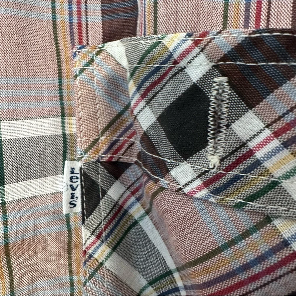 Vintage Levis Plaid Shirt Mens Button Up Pockets White Tab Western Size Large